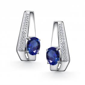Серебряные серьги АЛЬКОР 02-4422/0ГТС-00 с фианитом и гидротермальным сапфиром 02-4422/0ГТС-00 фото