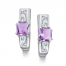 Серебряные серьги АЛЬКОР 02-4464/00АМ-00 с фианитом и аметистом 02-4464/00АМ-00 фото