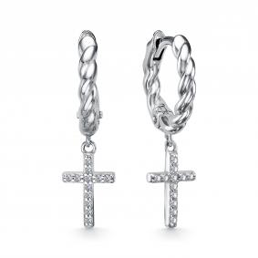 Серебряные серьги-кресты АЛЬКОР с фианитом 02-4495/00КЦ-00 02-4495/00КЦ-00 фото