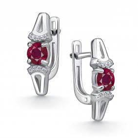 Серебряные серьги АЛЬКОР 02-4562/000Р-00 с фианитом и рубином 02-4562/000Р-00 фото