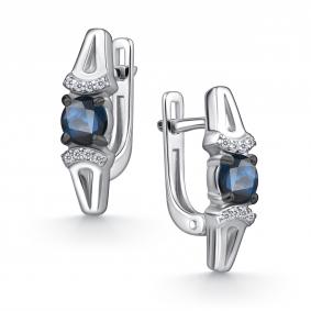 Серебряные серьги АЛЬКОР 02-4562/000С-00 с фианитом и сапфиром 02-4562/000С-00 фото