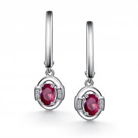 Серебряные серьги АЛЬКОР 02-4563/000Р-00 с фианитом и рубином 02-4563/000Р-00 фото