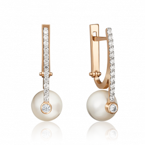 Золотые серьги Platina 02-4583-00-302-1110-31 с фианитом и жемчугом 02-4583-00-302-1110-31 фото
