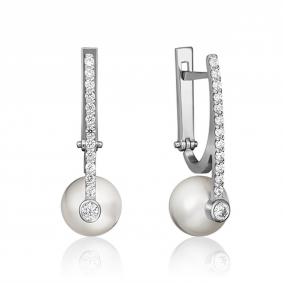 Серьги из белого золота Platina 02-4583-00-302-1120-31 с фианитом и жемчугом 02-4583-00-302-1120-31 фото