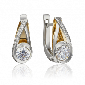 Серьги из комбинированного золота Platina 02-4588-00-501-1121-38 с фианитом 02-4588-00-501-1121-38 фото