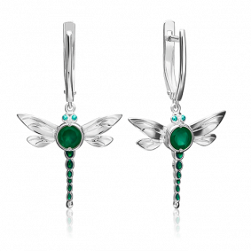 Серебряные серьги Platina 02-4638-00-274-0200-68 с эмалью и халцедоном 02-4638-00-274-0200-68 фото