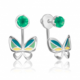 Серебряные серьги Platina 02-4668-00-274-0200-68 с эмалью и халцедоном 02-4668-00-274-0200-68 фото