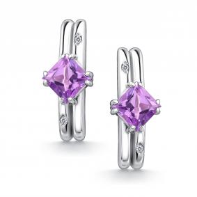 Серебряные серьги АЛЬКОР 02-4680/БРАМ-00 с аметистом и бриллиантом 02-4680/БРАМ-00 фото