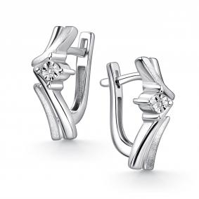 Серебряные серьги АЛЬКОР 02-4711/000Б-00 с бриллиантом 02-4711/000Б-00 фото