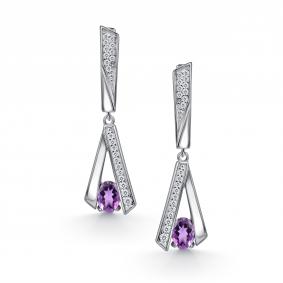 Серебряные серьги АЛЬКОР 02-4723/00АМ-00 с фианитом и аметистом 02-4723/00АМ-00 фото