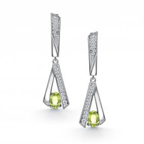 Серебряные серьги АЛЬКОР 02-4723/00ХР-00 с фианитом и хризолитом 02-4723/00ХР-00 фото