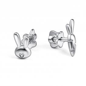 Серебряные серьги АЛЬКОР 02-4783/000Б-00 с бриллиантом 02-4783/000Б-00 фото