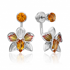 Серебряные серьги Platina 02-4796-00-206-0200-68 с цитрином и эмалью 02-4796-00-206-0200-68 фото