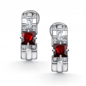 Серебряные серьги АЛЬКОР 02-4848/00ГР-00 с фианитом и гранатом 02-4848/00ГР-00 фото