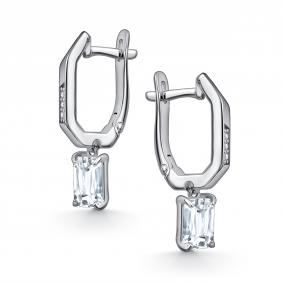 Серебряные серьги АЛЬКОР 02-4851/00ГХ-00 с фианитом и горным хрусталём 02-4851/00ГХ-00 фото