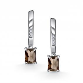 Серебряные серьги АЛЬКОР 02-4851/00РТ-00 с фианитом и раухтопазом 02-4851/00РТ-00 фото