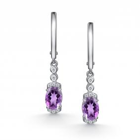 Серебряные серьги АЛЬКОР 02-4852/00АМ-00 с фианитом и аметистом 02-4852/00АМ-00 фото