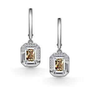 Серебряные серьги АЛЬКОР 02-4854/00СТ-00 с фианитом и султанитом 02-4854/00СТ-00 фото