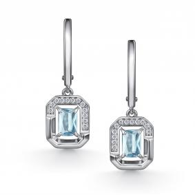 Серебряные серьги АЛЬКОР 02-4854/00ТБ-00 с топазом и фианитом 02-4854/00ТБ-00 фото