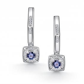 Серебряные серьги АЛЬКОР 02-4855/0ГТС-00 с фианитом и гидротермальным сапфиром 02-4855/0ГТС-00 фото