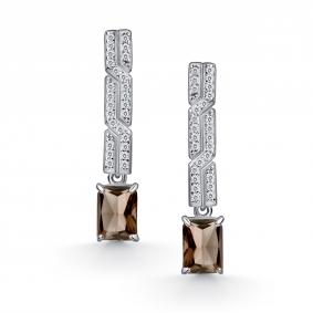 Серебряные серьги АЛЬКОР 02-4856/00РТ-00 с фианитом и раухтопазом 02-4856/00РТ-00 фото