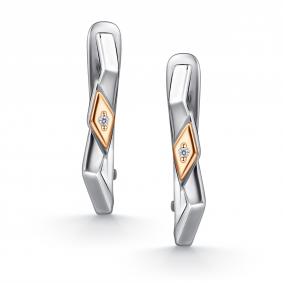 Серебряные серьги АЛЬКОР с золотой накладкой и бриллиантом 02-4867/000Б-00 02-4867/000Б-00 фото