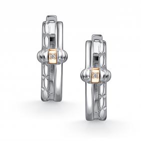 Серебряные серьги АЛЬКОР с золотой накладкой и бриллиантом 02-4869/000Б-00 02-4869/000Б-00 фото