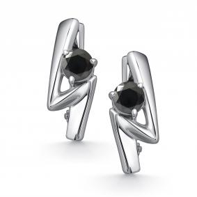 Серебряные серьги АЛЬКОР 02-5014/00ОН-00 с ониксом 02-5014/00ОН-00 фото