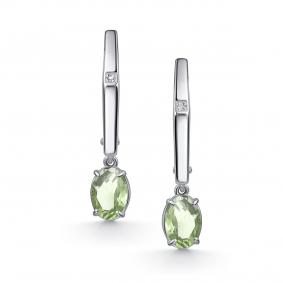 Серебряные серьги АЛЬКОР 02-5024/0БРП-00 с бриллиантом и празиолитом 02-5024/0БРП-00 фото