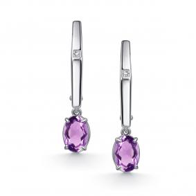 Серебряные серьги АЛЬКОР 02-5024/БРАМ-00 с аметистом и бриллиантом 02-5024/БРАМ-00 фото