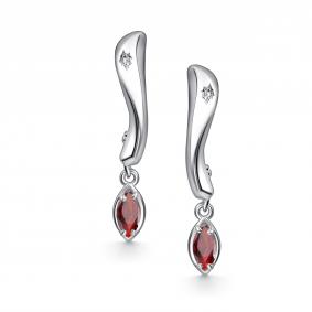 Серебряные серьги АЛЬКОР 02-5025/БРГР-00 с бриллиантом и гранатом 02-5025/БРГР-00 фото