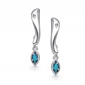 Серебряные серьги АЛЬКОР 02-5025/БРТЛ-00 с бриллиантом и Лондон топазом 02-5025/БРТЛ-00 фото
