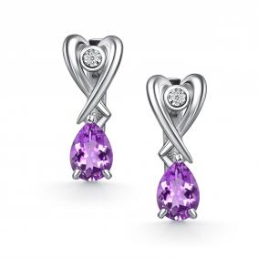 Серебряные серьги АЛЬКОР 02-5026/БРАМ-00 с аметистом и бриллиантом 02-5026/БРАМ-00 фото