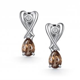 Серебряные серьги АЛЬКОР 02-5026/БРРТ-00 с бриллиантом и раухтопазом 02-5026/БРРТ-00 фото