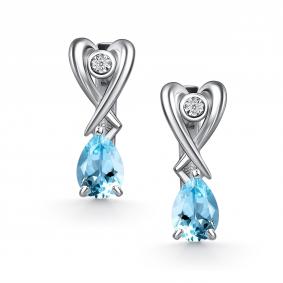 Серебряные серьги АЛЬКОР 02-5026/БРТБ-00 с топазом и бриллиантом 02-5026/БРТБ-00 фото