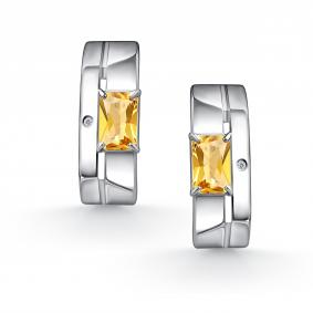 Серебряные серьги АЛЬКОР 02-5027/БРЦТ-00 с бриллиантом и цитрином 02-5027/БРЦТ-00 фото