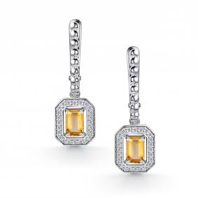 Серебряные серьги АЛЬКОР 02-5029/00ЦТ-00 с фианитом и цитрином 02-5029/00ЦТ-00 фото
