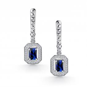 Серебряные серьги АЛЬКОР 02-5029/0ГТС-00 с фианитом и гидротермальным сапфиром 02-5029/0ГТС-00 фото