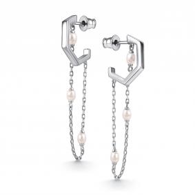 Серебряные серьги-трансформеры АЛЬКОР с жемчугом 02-5036/0ЖСВ-00 02-5036/0ЖСВ-00 фото