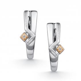Серебряные серьги АЛЬКОР с золотой накладкой и бриллиантом 02-5041/000Б-00 02-5041/000Б-00 фото