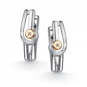 Серебряные серьги АЛЬКОР 02-5043/000Б-00 с бриллиантом 02-5043/000Б-00 фото