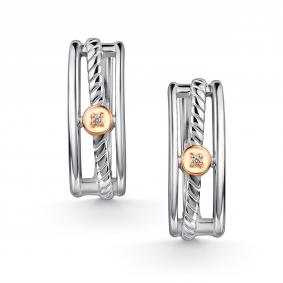 Серебряные серьги АЛЬКОР с золотой накладкой и бриллиантом 02-5045/000Б-00 02-5045/000Б-00 фото