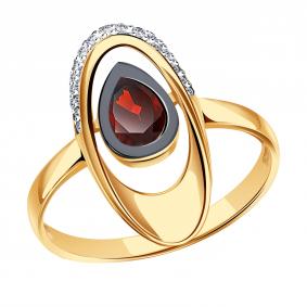 Золотое кольцо Золотые узоры 02-51-0409-02 с гранатом и цирконием 02-51-0409-02 фото