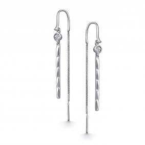 Серебряные серьги АЛЬКОР 02-5111/000Б-00 с бриллиантом 02-5111/000Б-00 фото