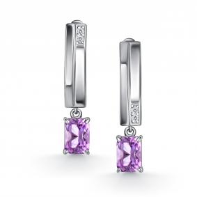 Серебряные серьги АЛЬКОР 02-5156/00АМ-00 с фианитом и аметистом 02-5156/00АМ-00 фото