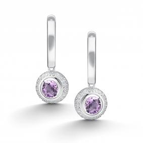 Серебряные серьги АЛЬКОР 02-5157/00АМ-00 с фианитом и аметистом 02-5157/00АМ-00 фото
