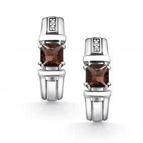 Серебряные серьги АЛЬКОР 02-5158/00РТ-00 с фианитом и раухтопазом 02-5158/00РТ-00 фото