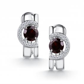 Серебряные серьги АЛЬКОР 02-5159/00ГР-00 с фианитом и гранатом 02-5159/00ГР-00 фото