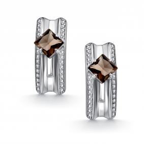 Серебряные серьги АЛЬКОР 02-5169/00РТ-00 с фианитом и раухтопазом 02-5169/00РТ-00 фото