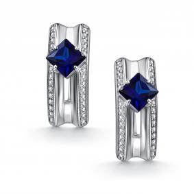 Серебряные серьги АЛЬКОР 02-5169/0ГТС-00 с фианитом и гидротермальным сапфиром 02-5169/0ГТС-00 фото